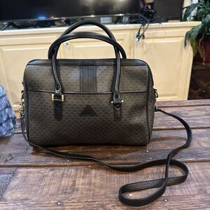 Vintage 80s LIZ CLAIBORNE Black TRIANGLE SATCHEL HANDBAG Shoulder Bag Purse